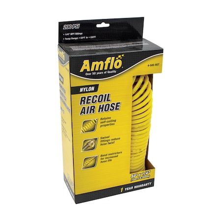 Amflo Amflo 50 ft. L X 1/4 in. D Nylon Recoil Air Hose 200 psi Yellow 450E-RET